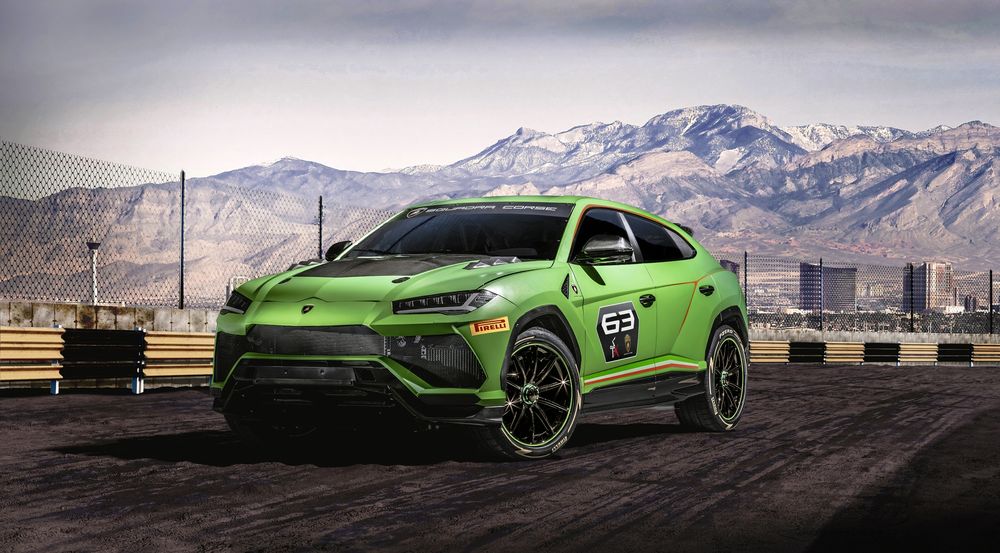 Обои для рабочего стола Концептуально новый Lamborghini Urus ST-X находится на треке на фоне гор
