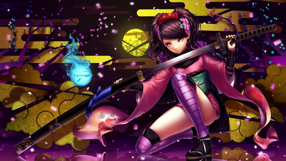 Обои для рабочего стола Девушка с самурайским мечом из игры Muramasa: The Demon Blade