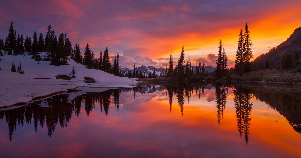 Обои для рабочего стола Деревья и небо отражаются в озере, by Doug Shearer