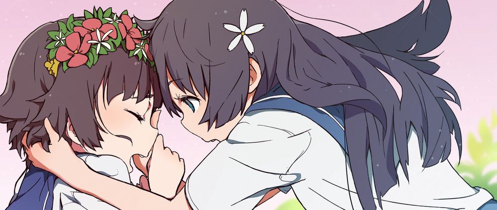 Обои для рабочего стола Руико Сатэн / ruiko saten пытается поцеловать Уихару Казари / uiharu kazari из аниме Некий научный рэйлган / to aru kagaku no railgun