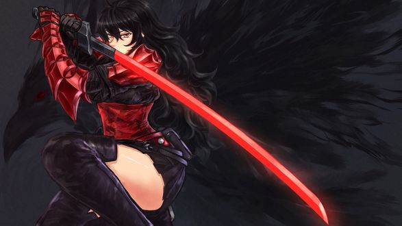 Обои на рабочий стол Raven Branwen / Рэйвен Бранвен из аниме RWBY / Красный, Белый, Черный, Желтый