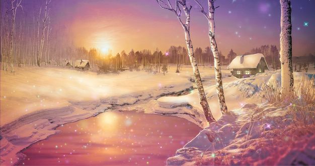 Обои на рабочий стол Зимний пейзаж в розовых тонах, by annewipf