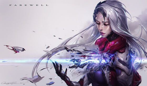 Обои на рабочий стол Персонаж Katrina / Катрина из игры Лига Легенд / League of Legends, работа Farewell / Прощание, by Chengwei Pan
