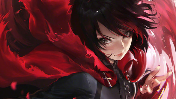 Обои на рабочий стол Ruby Rose / Руби Роуз аниме RWBY / Красный, Белый, Черный, Желтый