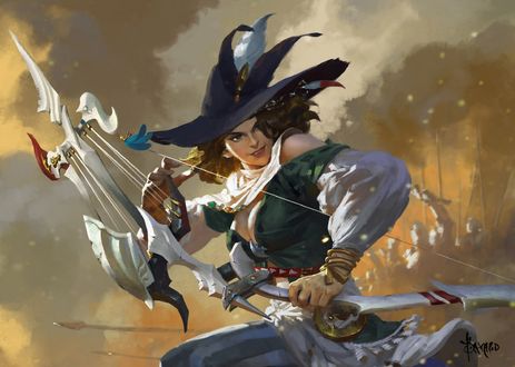 Обои на рабочий стол Девушка-лучник Minstrel / Менестрель, by Bayard Wu