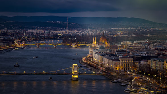 Обои на рабочий стол Вид на ночной Budapest / Будапешт, Венгрия / Hungary by Roland Albanese