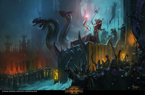 Обои на рабочий стол Королева Dark Elves / Темных Эльфов приносит жертву на алтаре, арт к игре Total War: Warhammer, by Bayard Wu