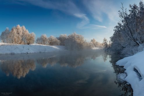 Обои на рабочий стол Зимнем днем на реке Истра, фотограф Николай Сапронов