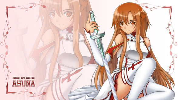 Обои на рабочий стол Asuna / Асуна с рапирой в руке аниме Sword Art Online / Мастера Меча Онлайн
