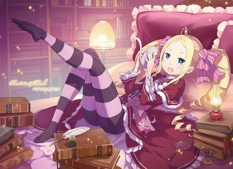 Обои на рабочий стол Beatrice & Puck / Беатрис и Пак из аниме Re: Zero kara Hajimeru Isekai Seikatsu / Re: Жизнь в альтернативном мире с нуля