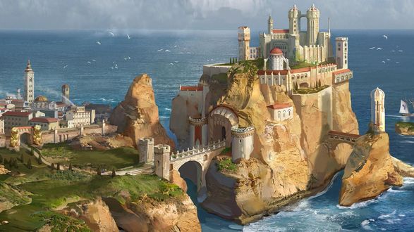 Обои на рабочий стол Кадр с видом сказочного замка из A Song of Ice and Fire / Песнь Льда и Огня, Игра престолов / Game of Thrones