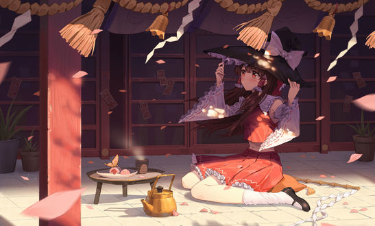 Обои на рабочий стол Reimu Hakurei / Рейму Хакурей из серии компьютерных игр Touhou Project / Проект Восток
