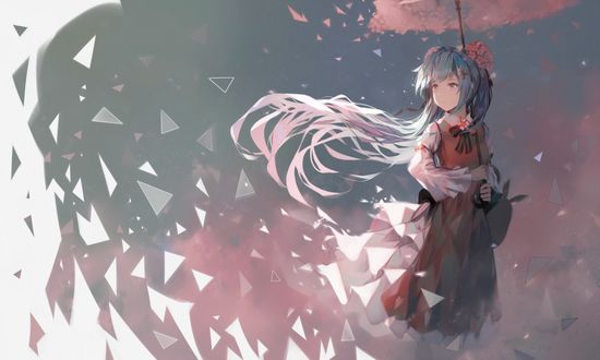 Обои на рабочий стол Vocaloid Hatsune Miku / Вокалоид Хатсунэ Мику под зонтом