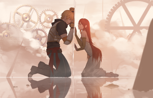 Обои на рабочий стол Jaune Arc / Жон Арк и Pyrrha Nikos / Пирра Никос из аниме RWBY / Красный, Белый, Черный, Желтый, art by dishwasher1910