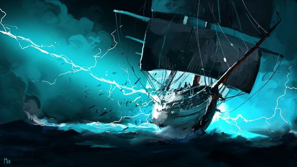 Обои на рабочий стол Парусник на воде во время начинающегося шторма, by Dominik Mayer