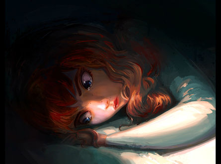 Обои на рабочий стол Девушка лежит на постели, by maia zeidan
