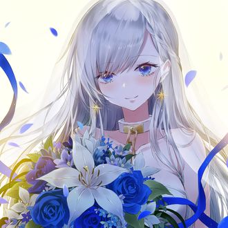 Обои на рабочий стол Belfast с букетом цветов, персонаж игры Лазурный путь / Azur Lane, by Tsukioka Tsukiho