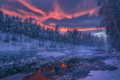 Обои на рабочий стол Зимний пейзаж в Ringerike, Norway / Рингерике, Норвегия, фотограф Ole Henrik Skjelstad