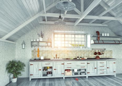Обои на рабочий стол Светлая просторная кухня в мансарде