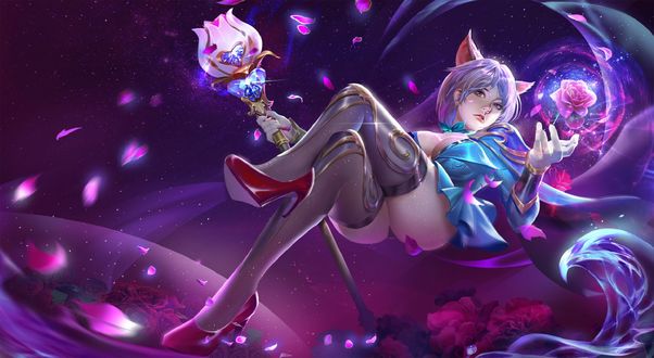 Обои на рабочий стол Flower Girl / Цветочница с розой в руке, by Huang Xin