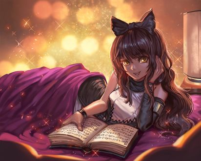Обои на рабочий стол Blake Belladonna / Блейк Белладонна из аниме RWBY / Красный, Белый, Черный, Желтый, art by SA-DUI