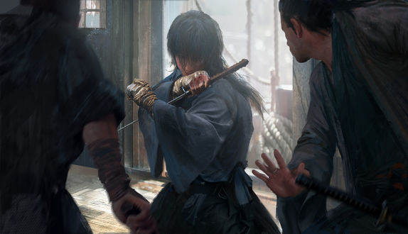 Обои на рабочий стол Himura Kenshin / Химура Кеншин в бою из аниме Самурай Х / Samurai Х / Бродяга Кеншин / Tramp Kenshin, by Bruce Zhang