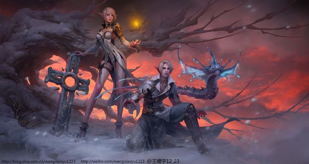 Обои на рабочий стол Эльфы крови и маназмей из игры World of Warcraft / Мир военного ремесла, by Xiaoyu Wang