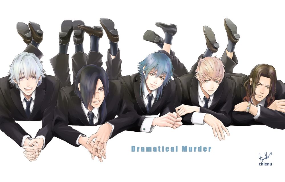 Обои для рабочего стола Noiz / Нойз, Seragaki Aoba / Серагаки Аоба, Koujaku, Trip и Mink из визуальной новеллы и аниме DRAMAtical Murder / Драматическое убийство