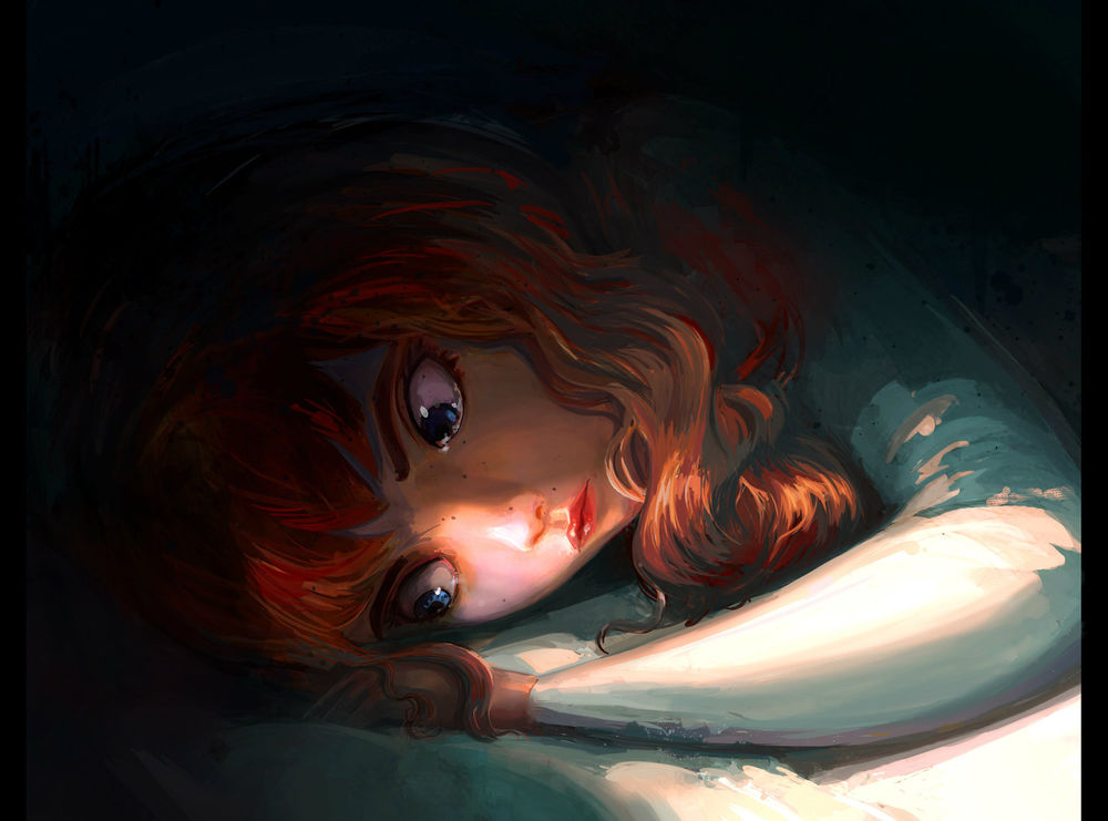 Обои для рабочего стола Девушка лежит на постели, by maia zeidan