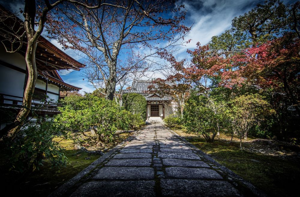 Обои для рабочего стола Каменная дорожка к храму в парке, Kyoto / Киото, Japan / Япония