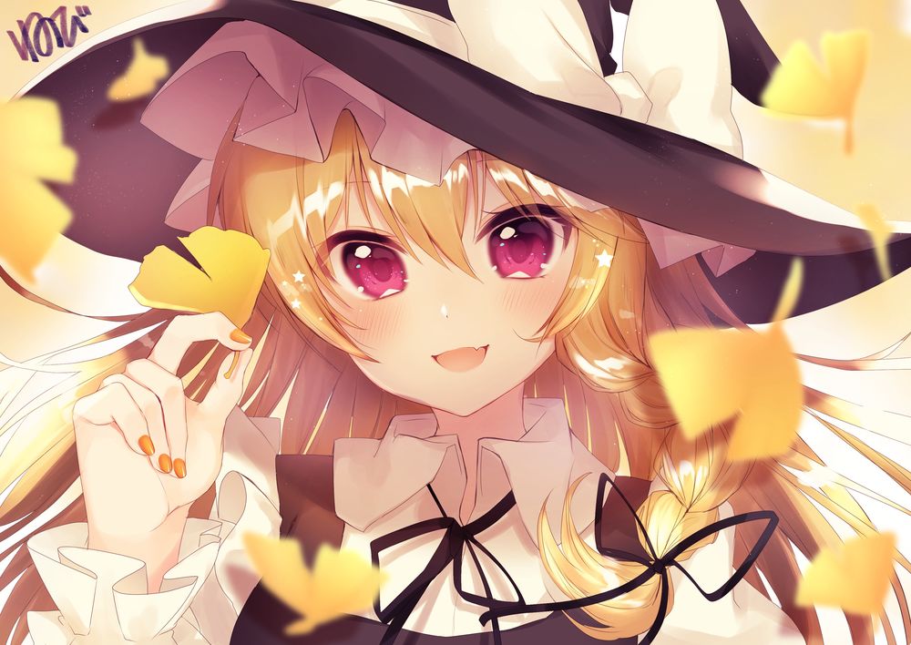 Обои для рабочего стола Kirisame Marisa / Кирисаме Мариса в осенних листьях из серии компьютерных игр Touhou Project / Проект «Восток»