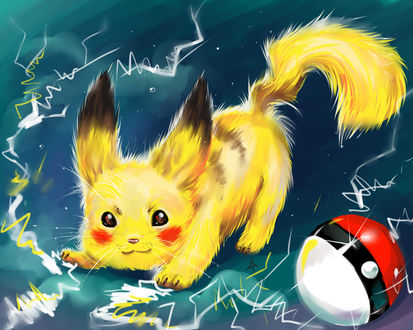Обои на рабочий стол Pikachu / Пикачу из аниме Pokemon / Покемон, by IPPO-Lita