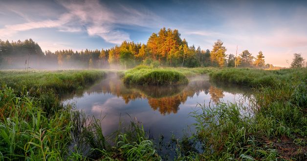 Обои на рабочий стол Июльское утро на реке Шередарь, Владимирская область, фотограф Нeger / Роман