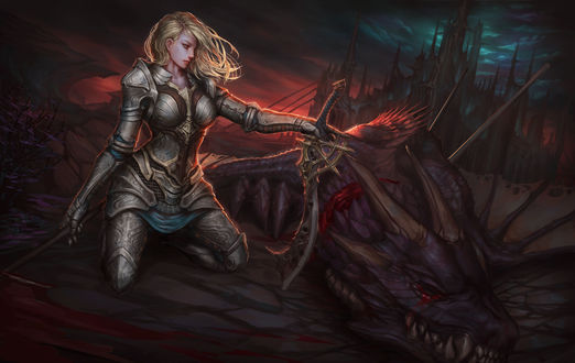 Обои на рабочий стол Девушка-воин Alice - The dragon slayer / Алиса-убийца дракона, by JeongSeok Lee