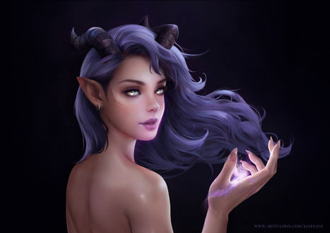 Обои на рабочий стол Девушка-Demon / Демон с сиреневыми волосами, by Jane Nane