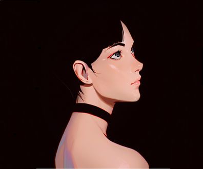 Обои на рабочий стол Девушка смотрит вверх, by Kuvshinov Ilya