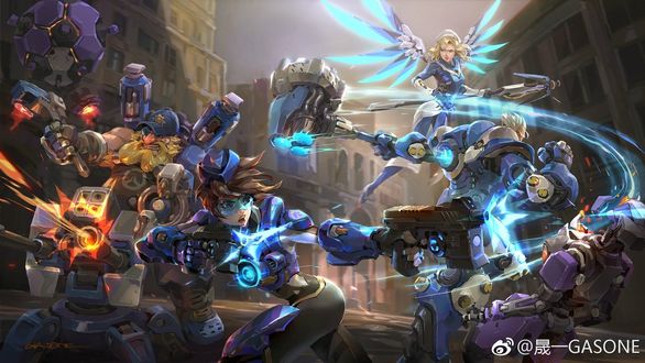 Обои на рабочий стол Герои игры Overwatch / Дозор в бою (GASONE), by Shengyi Sun