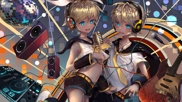Обои на рабочий стол Vocaloid Len, Rin Kagamine / Вокалоид Лен, Рин Кагамине, by Hangmoon