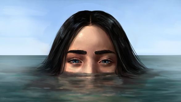 Обои на рабочий стол Девушка по голову в воде, by Sophia Volovik