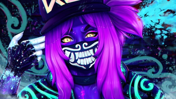 Обои на рабочий стол Akali Neon из игры League of Legends / Лига Легенд, by Ourka