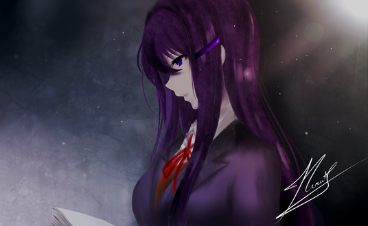 Обои на рабочий стол Yuri / Юри из игры Doki Doki Literature Club, by Neru-kuroshiru