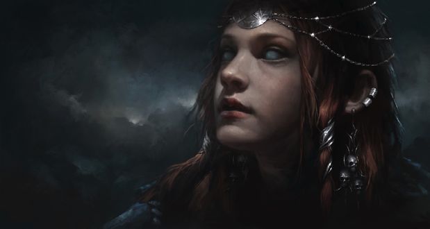Обои на рабочий стол Witch / Ведьма на фоне хмурого неба, by Yongsoon Park