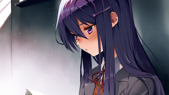 Обои на рабочий стол Yuri / Юри из игры Doki Doki Literature Club, by Jengineerr