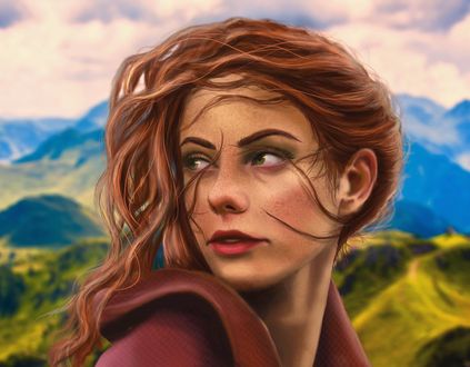 Обои на рабочий стол Девушка Margo с зелеными глазами, by Yuhong Ding