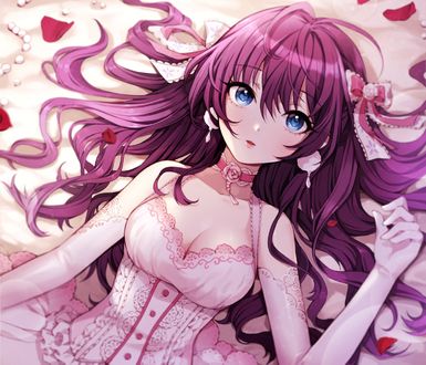 Обои на рабочий стол Pinky purple girl / Розово-фиолетовая девушка с синими глазами, by art covent