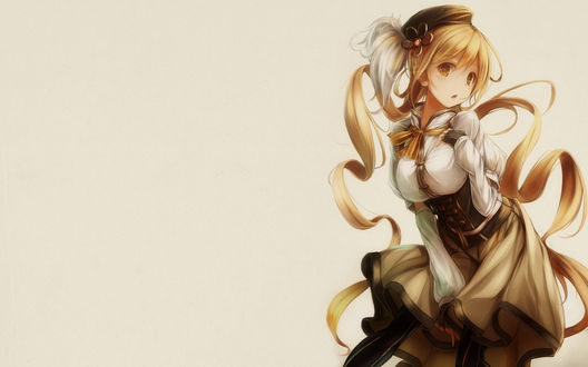 Обои на рабочий стол Tomoe Mami из аниме Девочка-волшебница Мадока / Mahou Shoujo Madoka Magika