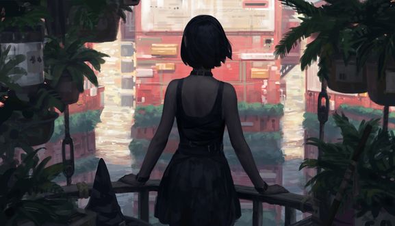 Обои на рабочий стол Девушка стоит к нам спиной, by GUWEIZ