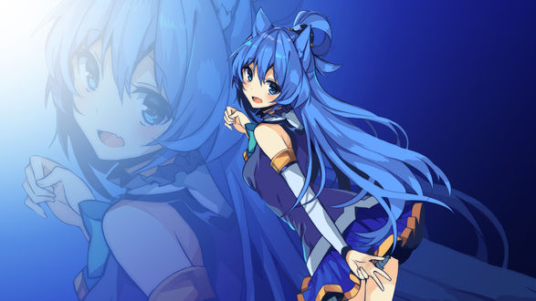 Обои на рабочий стол Aqua / Аква - богиня воды, персонаж из аниме Kono Subarashii Sekai ni Shukufuku wo! / Да благословят боги этот прекрасный мир!