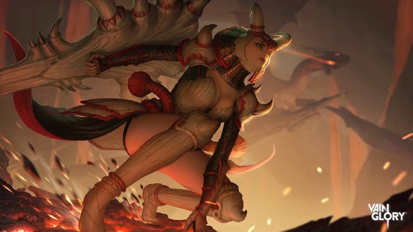 Обои на рабочий стол Девушка-воин дракона из игры Vainglory, by Ina Wong