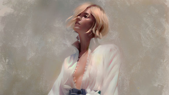 Обои на рабочий стол Девушка в расстегнутой блузе, by Justine Florentino